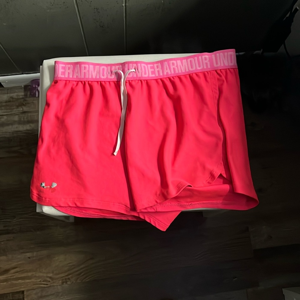 Bright pink under armor shorts size 12 through 14 girls